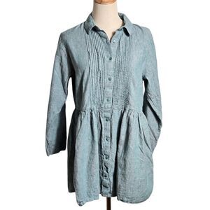 Uniqlo Green Babydoll Shirt Mini Dress